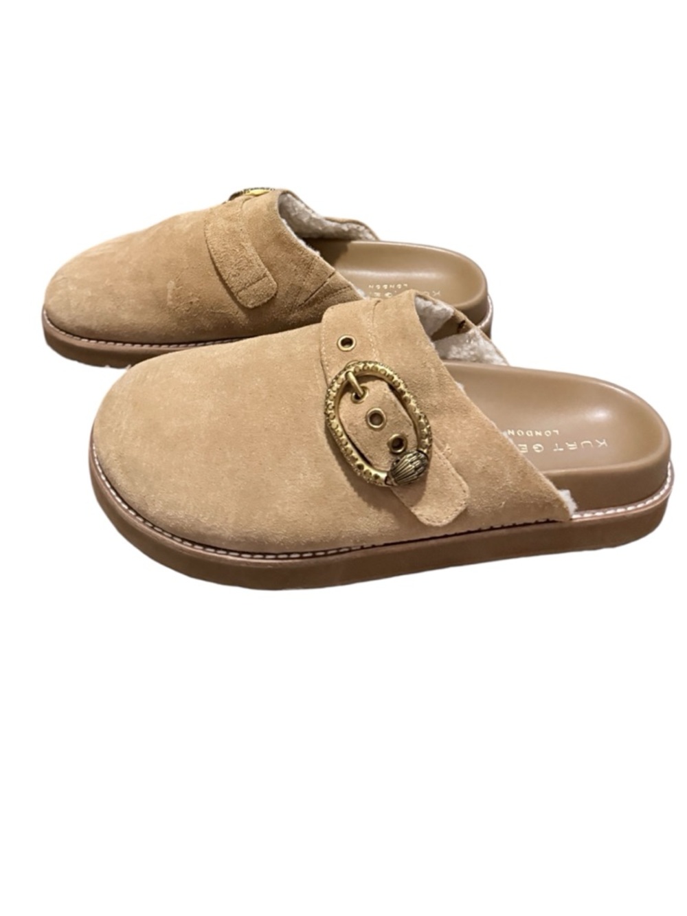 NWOT Kurt Geiger London Mayfair women’s 41 (8.5-9) tan suede slip on mules